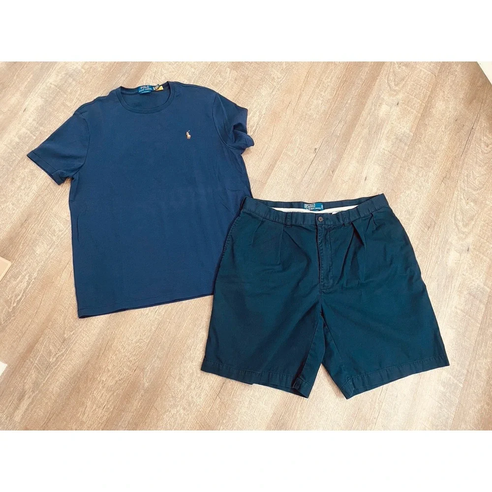 Polo Ralph Lauren Lot Of 2 Tyler Shorts Size 36 Slim Fit T-shirt Blue Large